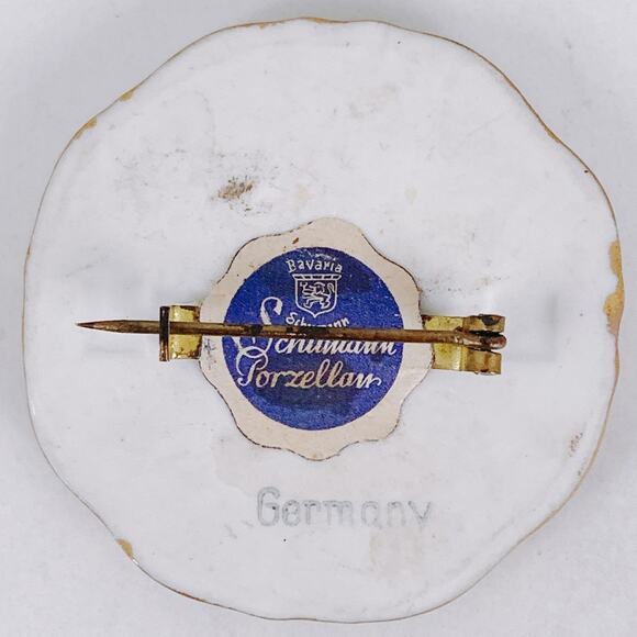 VTG Signed Schumann Bavaria Hand Painted Porcelain Floral Brooch 20s C-Clasp Pin - Picture 6 of 16